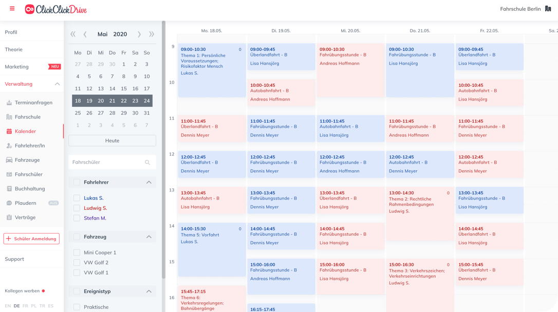 Der Intelligenten Fahrschul-Kalender von ClickClickDrive