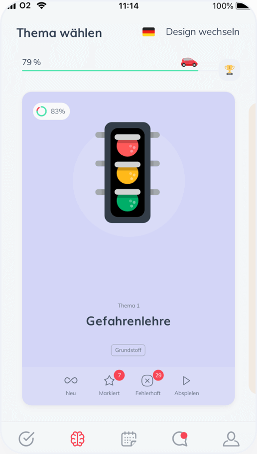 Bildschirmaufnahme von der Führerschein Theorie App von ClickClickDrive