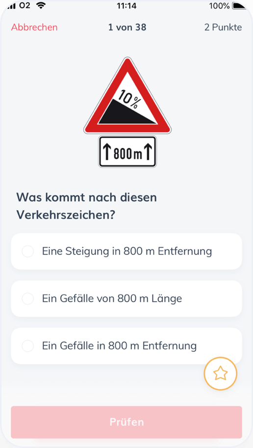 Bildschirmaufnahme von der Führerschein Theorie App von ClickClickDrive