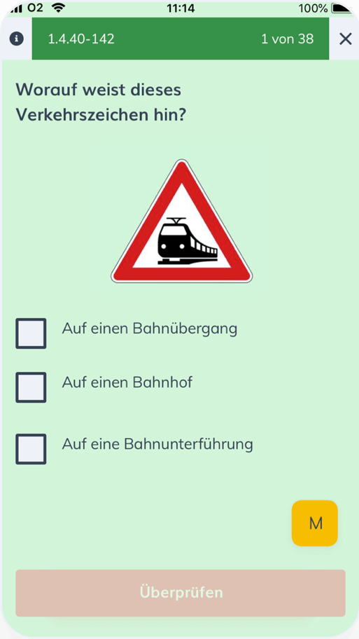 Bildschirmaufnahme von der Führerschein Theorie App von ClickClickDrive