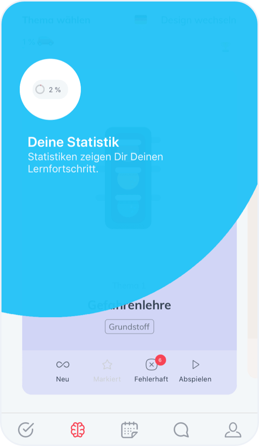 Bildschirmaufname von der ClickClickDrive Theorie App - Warum die ClickClickDrive App - Deine Statistik