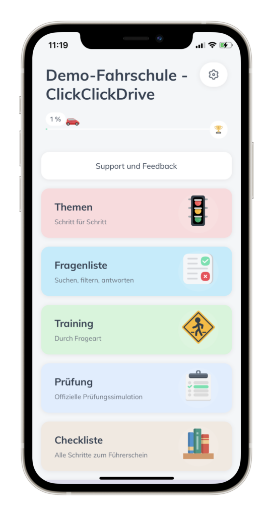 ClickClickDrive Theorie-App auf einem iPhone